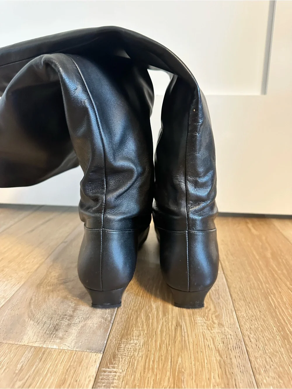 STAUD Black Leather Wally Flat Boots